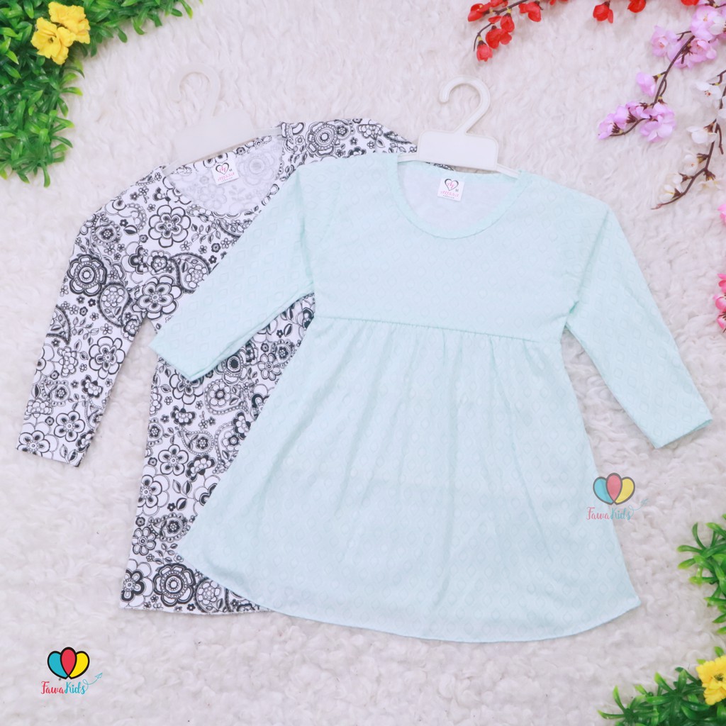 Dress Azizah 4-5 Tahun / Dres Anak Lengan Panjang Baju Harian Perempuan Fashion Kids Motif Adem