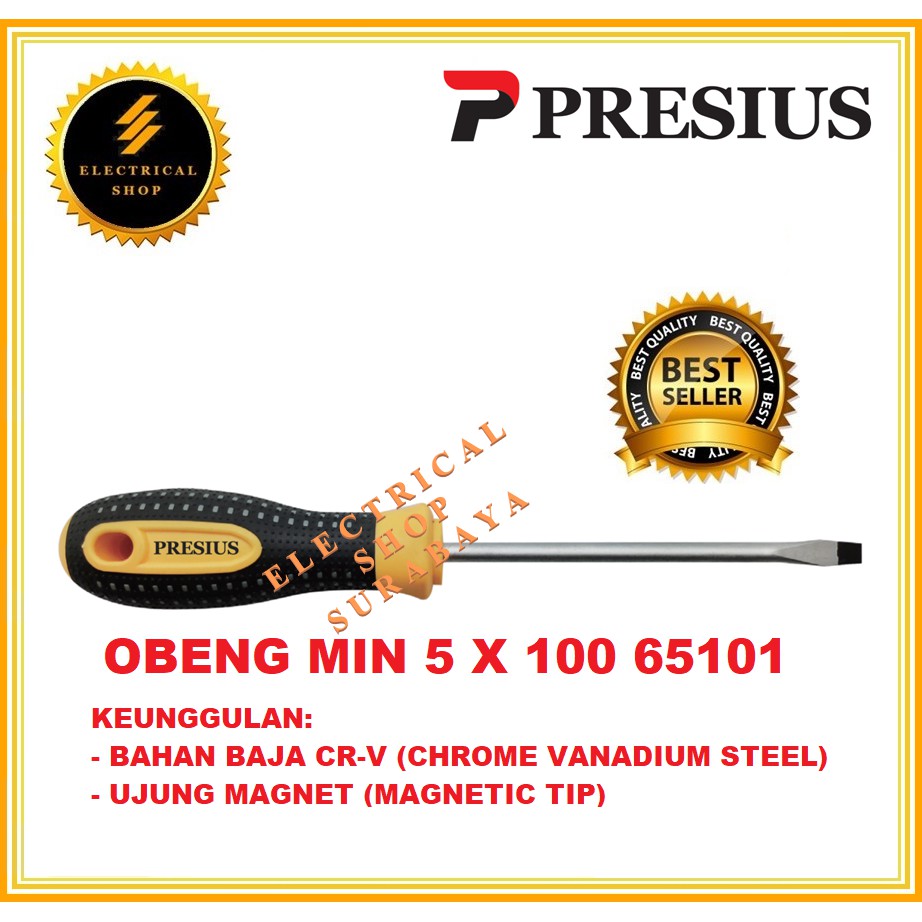 PRESIUS OBENG MIN 5 X 100 65101 (GROSIR) BAJA CHROME VANADIUM UJUNG MAGNET MAGNETIC TIP ORIGINAL