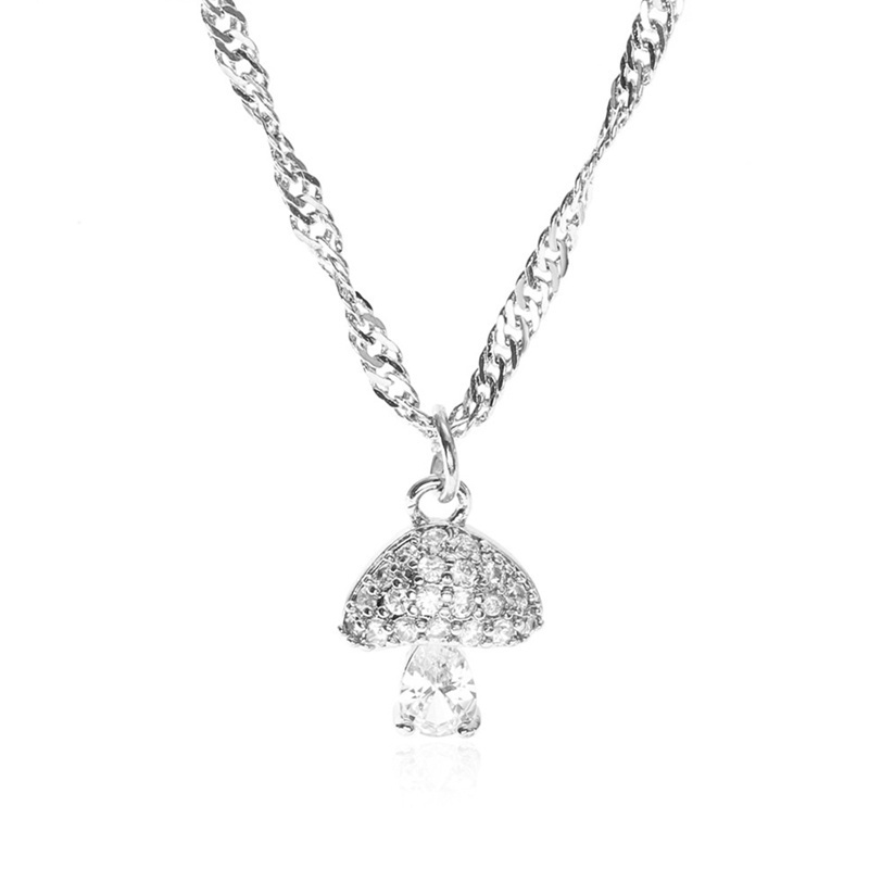 New 925 Sterling Silver Mushroom Shape Clear CZ Link Chain Necklace For Women Statement Necklace Wedding Femme Jewelry