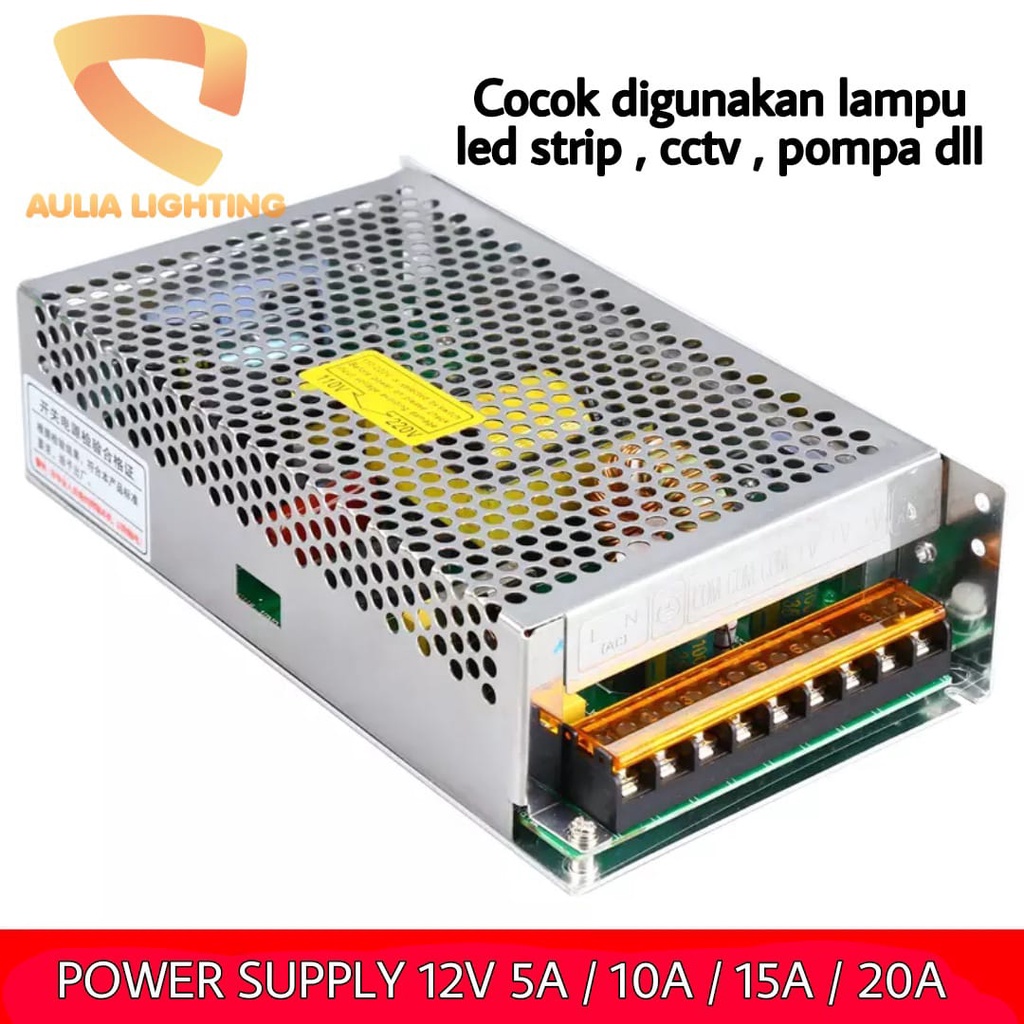 MURNI Power supply PSU 12V 10A 15A 20A 10 ampere 15 a Travo Led strip cctv switcing ac to dc 60W 120w 180W 240W