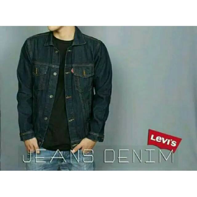 Jaket jeans pria/wanita denim levis Blueblack kerah lengan panjang saku kancing MURAH grosir keren