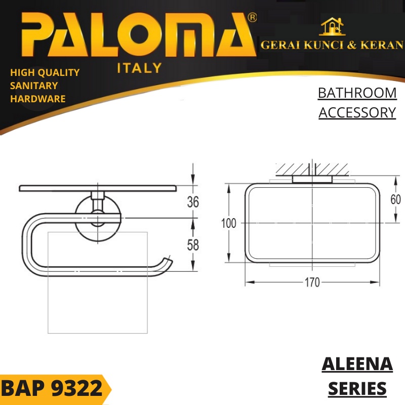 PALOMA BAP 9322 Tempat Tissue Toilet Holder Tisu Gulung Roll WC Mandi HITAM BLACK MATTE