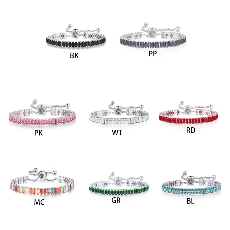 Gelang Zircon Persegi Panjang Warna Silver Dapat Disesuaikan Untuk Wanita