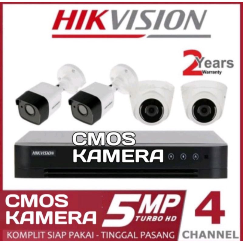 Paket kamera cctv hikvision 5mp 4 channel 4 kamera komplit