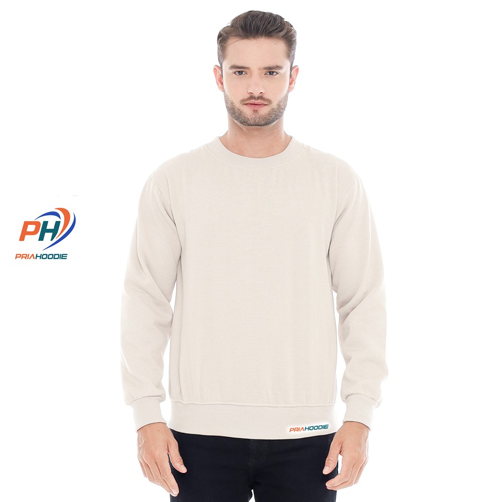 Priahoodie Basic Sweater Polos Pria Cowok Laki Laki Size M - XXL (Bisa Cod)-BEIGE