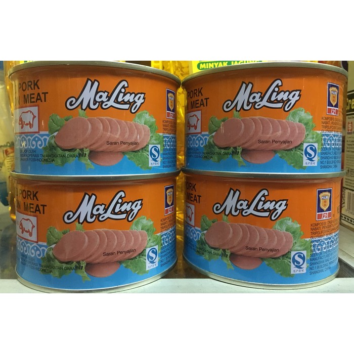 ma ling Canned Pork Luncheon Meat Makanan Kaleng [397 g/ Non Halal]