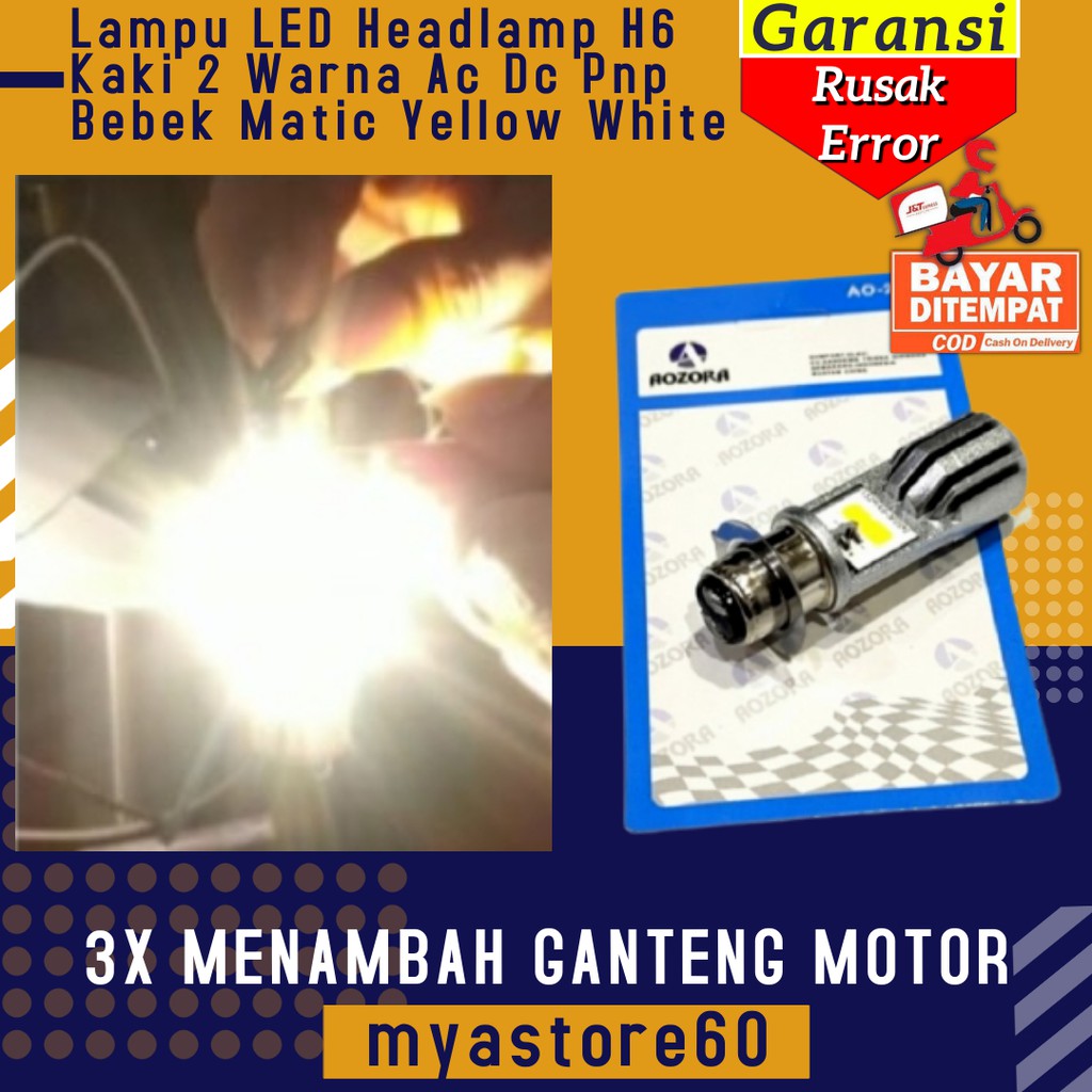 Lampu LED Headlamp H6 Kaki 2 Warna Ac Dc Pnp Aksesoris Variasi Motor Bebek Matic Yellow White