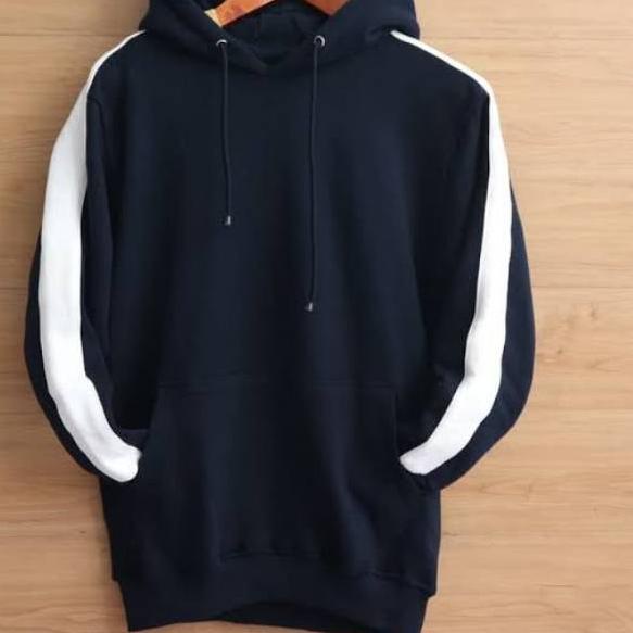 JAKET HOODIE hitam lis putih ZIPPER POLOS HYPEBEAST GARIS [SMN.01Jl22ᴶ]