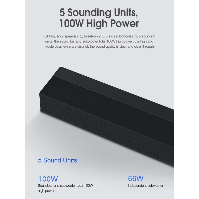 Mi TV Soundbar 2.1 Subwoofer Home Theater Bluetooth 5.0 Speaker 100W