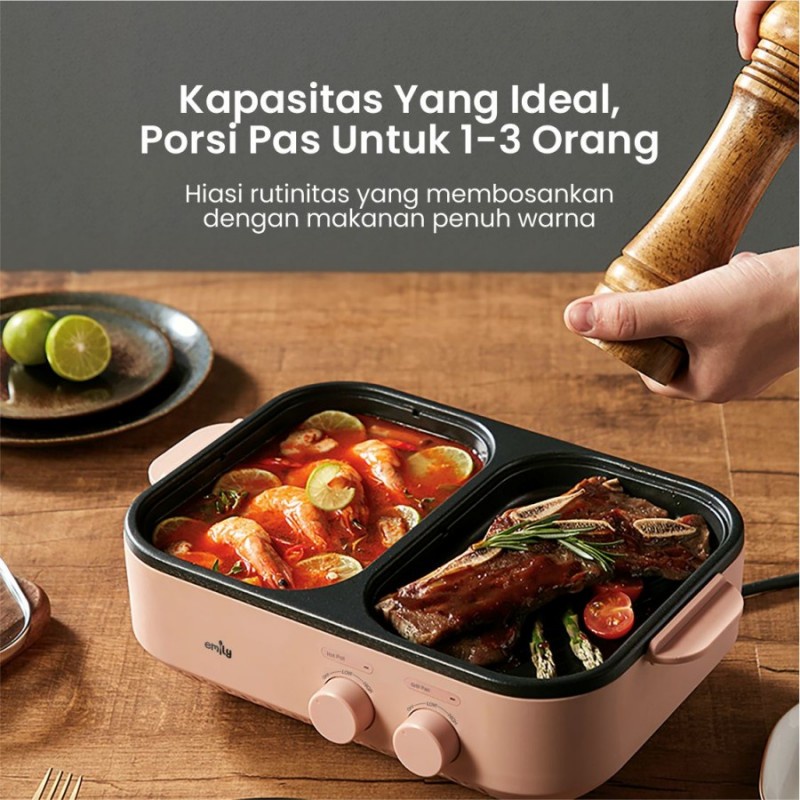 Emily 2 in 1 Electric Griller &amp; Hot Pot / Pemanggang Perebus Makanan - 1 L