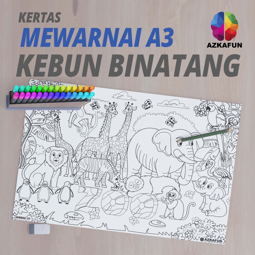 

Kertas Mewarnai A3 KEBUN BINATANG - Mewarnai hewan kebun binatang - drawing zoo