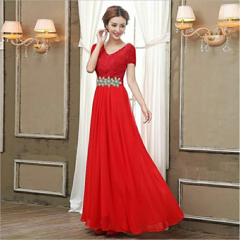 Long Dress FB040 BRIDES MAID LONG DRESS BRUKAT MERAH GAUN PESTA MERAH BRUKAT Best Seller