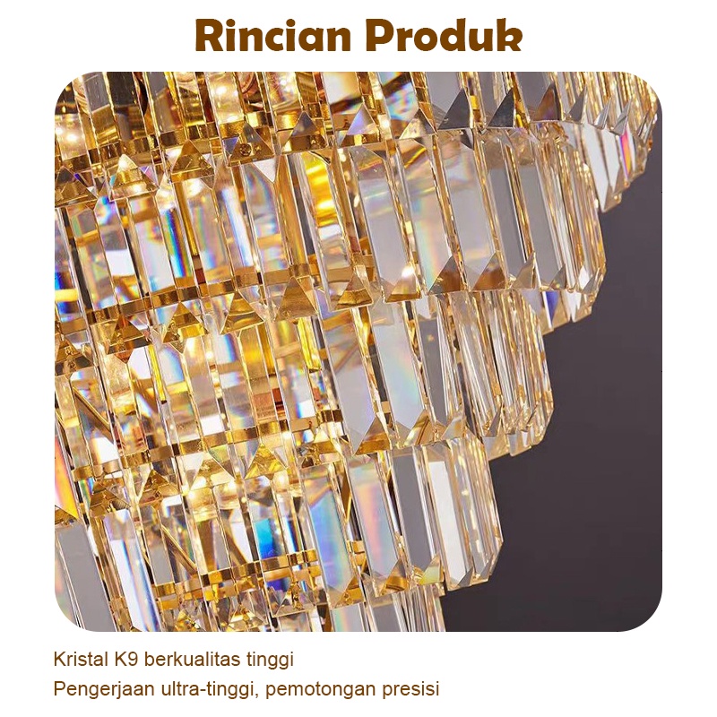 lampu gantung ruang tamu Kristal 3 warna Gold Chandelier Gaya Nordik Minimalis Modern Lampu Hias Gantung