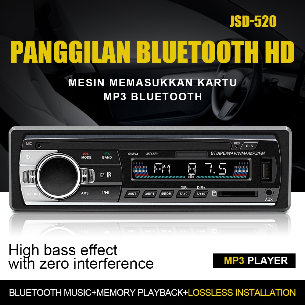 Single Din Audio Tape Mobil JSD-520 MP3 LCD Multifungsi Bluetooth Multifungsi Bluetooth USB FM USB MP3 FM Radio Phone Call Taffware Tape Audio Mobil