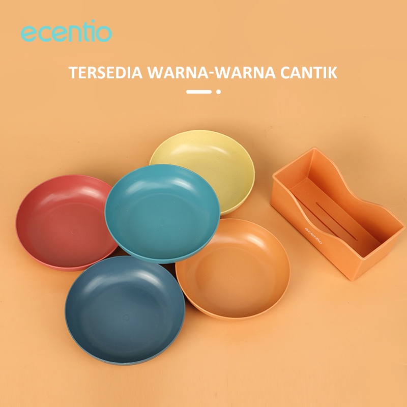 ecentio 5pcs Piring Makan plastic/piring bundar buah/kotak dinner Plate Warni Set BPA FREE-4
