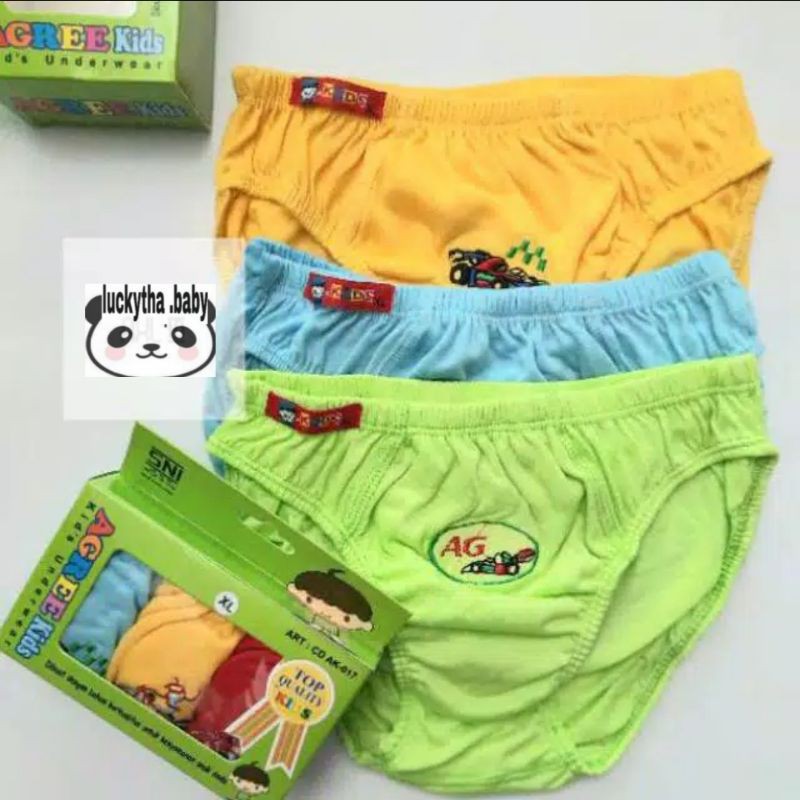1 Box 3 Pcs Celana Dalam Agree Kids 017 - CD Anak Laki Laki - Kotak Hijau - Random Warna