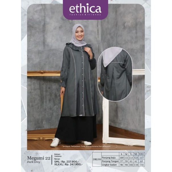 TUNIK ETHICA MEGUMI 22 NOSTALGIA ROSE DARK GREY GINGER SNAP