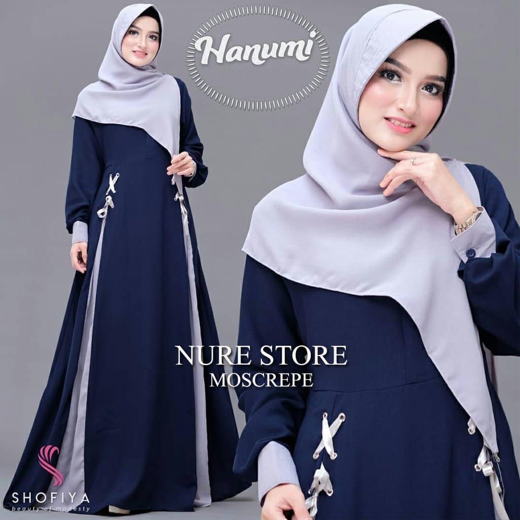 Baju gamis hanumi dress moscrep-Navi