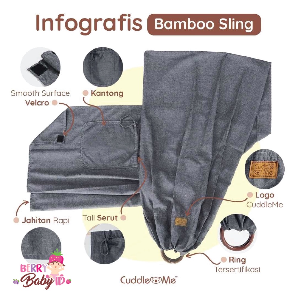 Cuddle Me Bamboo Ringsling Solid Colour Gendongan Samping Bayi Berry Mart