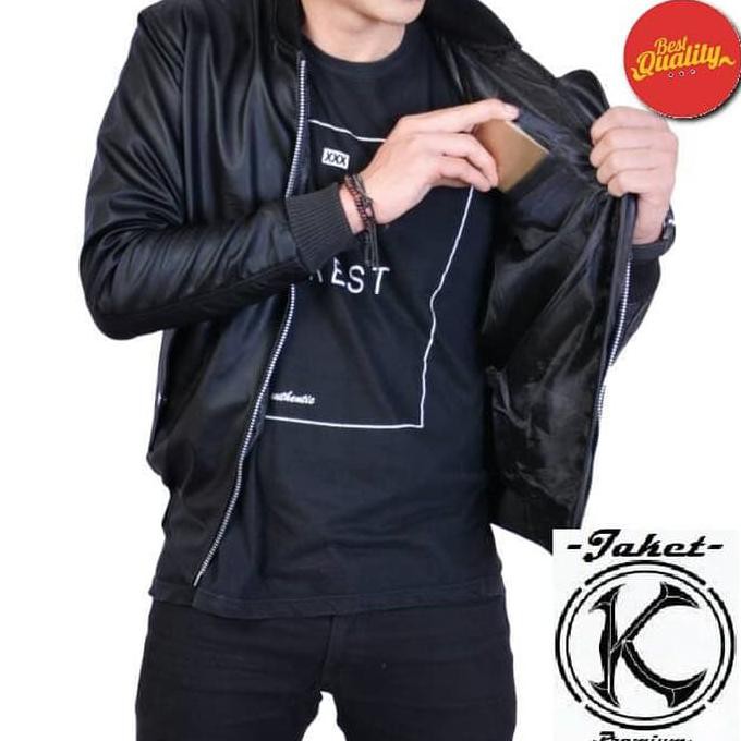 JAKET BOMBER PRIA JAKET BOOMBER JAKET KULIT / SEMI JAKET MOTOR HITAM