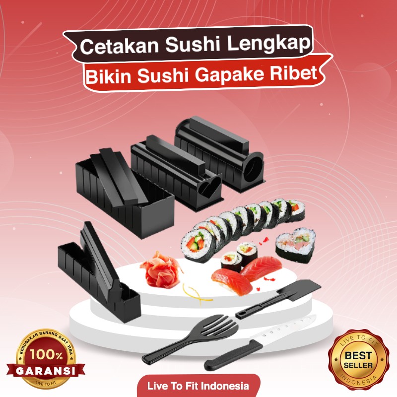 Peralatan Perlengkapan Alat Cetakan Buat Sushi Roll Roller Maker Professional Lengkap 10 Set