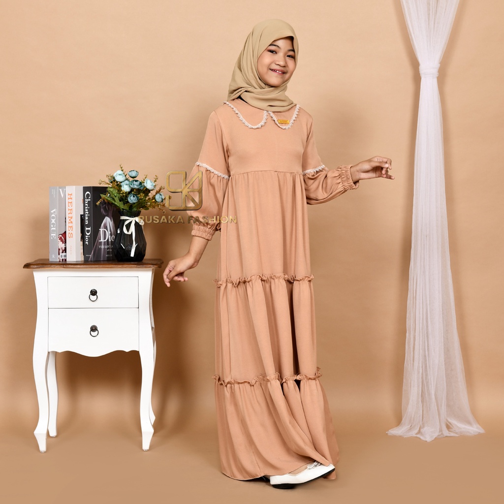 NAYLA kids gamis anak muslim perempuan tanggung long dress serut susun kid wanita anak usia 4 - 14 tahun warna putih tulang bw hitam lilac wardah dusty pink fashion muslim anak pesantren  ngaji manasik haji maulid nabi sekolah agama baju muslim terbaru