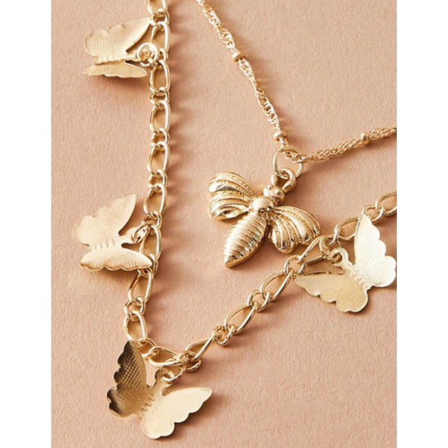 LRC Kalung Fashion Bee Butterfly Alloy Multilayer Necklace K26998