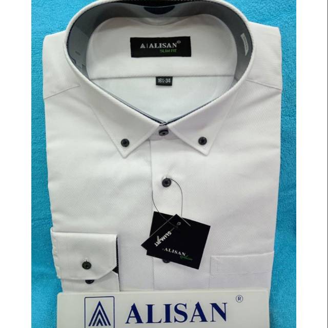 Kemeja putih salur dobby ALISAN Lengan panjang