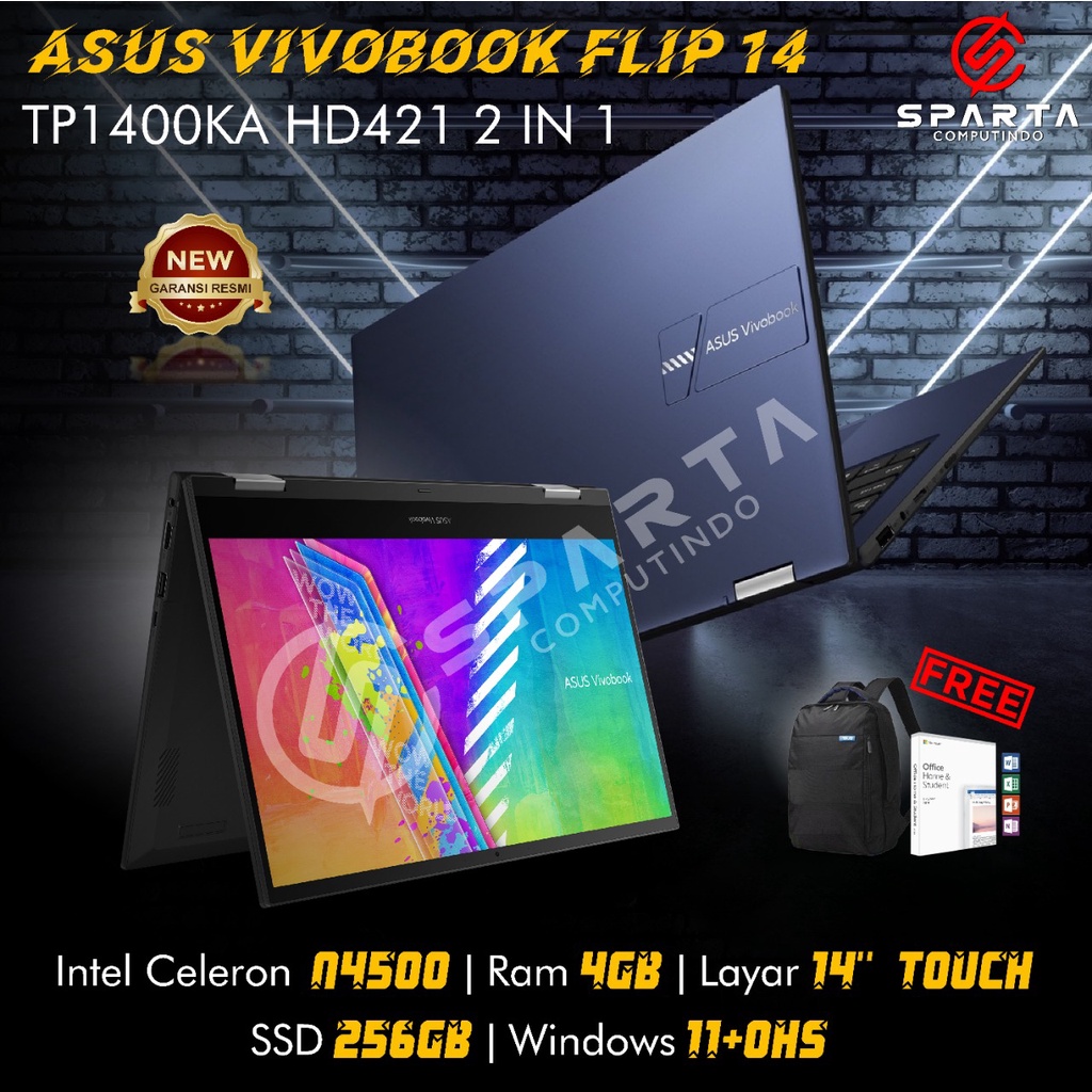 Laptop 2 in 1 Asus VivoBook Flip 14 TP1400KA HD421 Celeron N4500 4GB 256GB SSD 14″ Touch Win11+OHS 2021 Quiet Blue