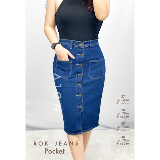 ROK JEANS POCKET DARK BLUE PREMIUM ROK DENIM ROK KOREA ROK MOTIF SAKU DEPAN FASHION IMPORT