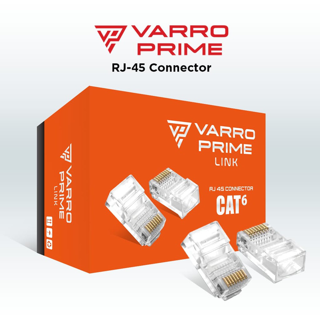 Connector modular plug lan rj45 varro prime link cat6 utp gigabit indoor 100pcs - Konektor rj-45 cat 6 6e 1000Mbps