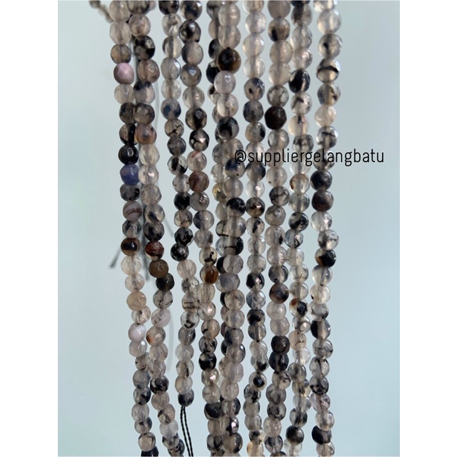 Batu RHODOLITE DALMANTION CUTTING 4mm natural akik hitam putih serat