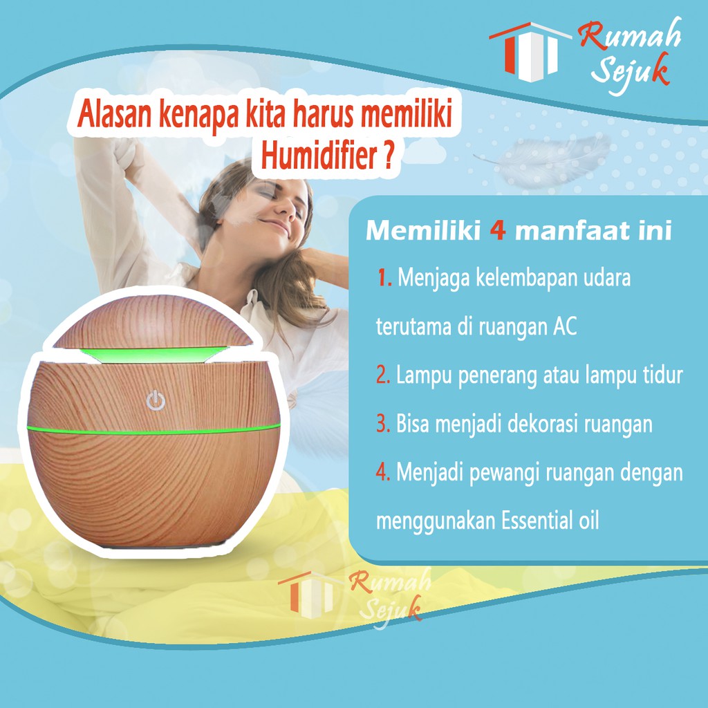 RS - Air Humidifier Diffuser Aromaterapi Alat Pengharum Ruangan Difuser Disfuser Unik Lucu RS-H2 Humdifier Purifier Difusser Defuser Humidifer Humadifier Humudifier Dispuser Humifider Portable Mobil Car Uap Hiasan Kamar Lampu LED Free Gratis Oil