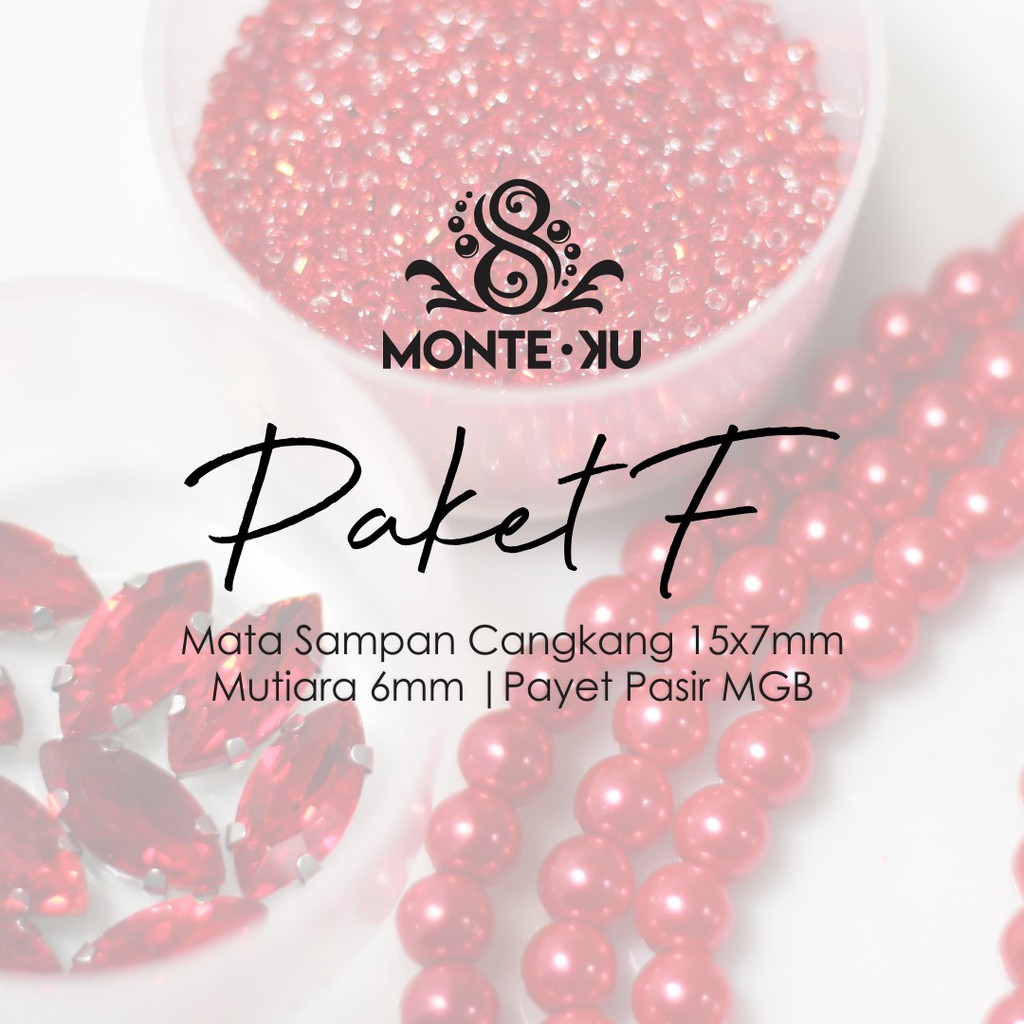 PAKET F Payet Pasir Mata Sampan Cangkang 15x7mm Mutiara 6mm