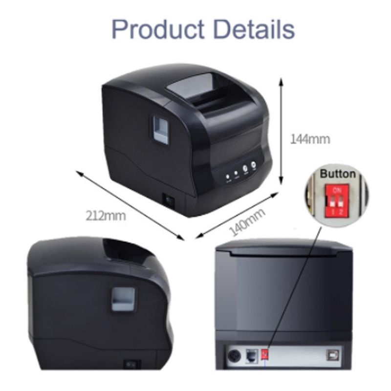 Printer Barcode Thermal Label Resi XPRINTER XP-365B Bluetooth+USB 80mm