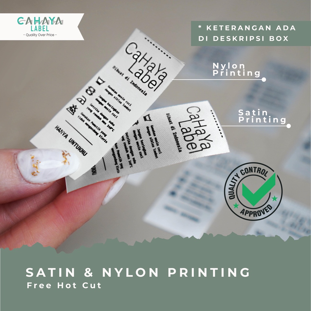 (1.800pcs) 𝐑𝐩𝟏𝟑𝟕/𝐩𝐜𝐬 Custom Label Baju Hijab Printing Nylon Nilon (FREE HOTCUT) PAKET Murah