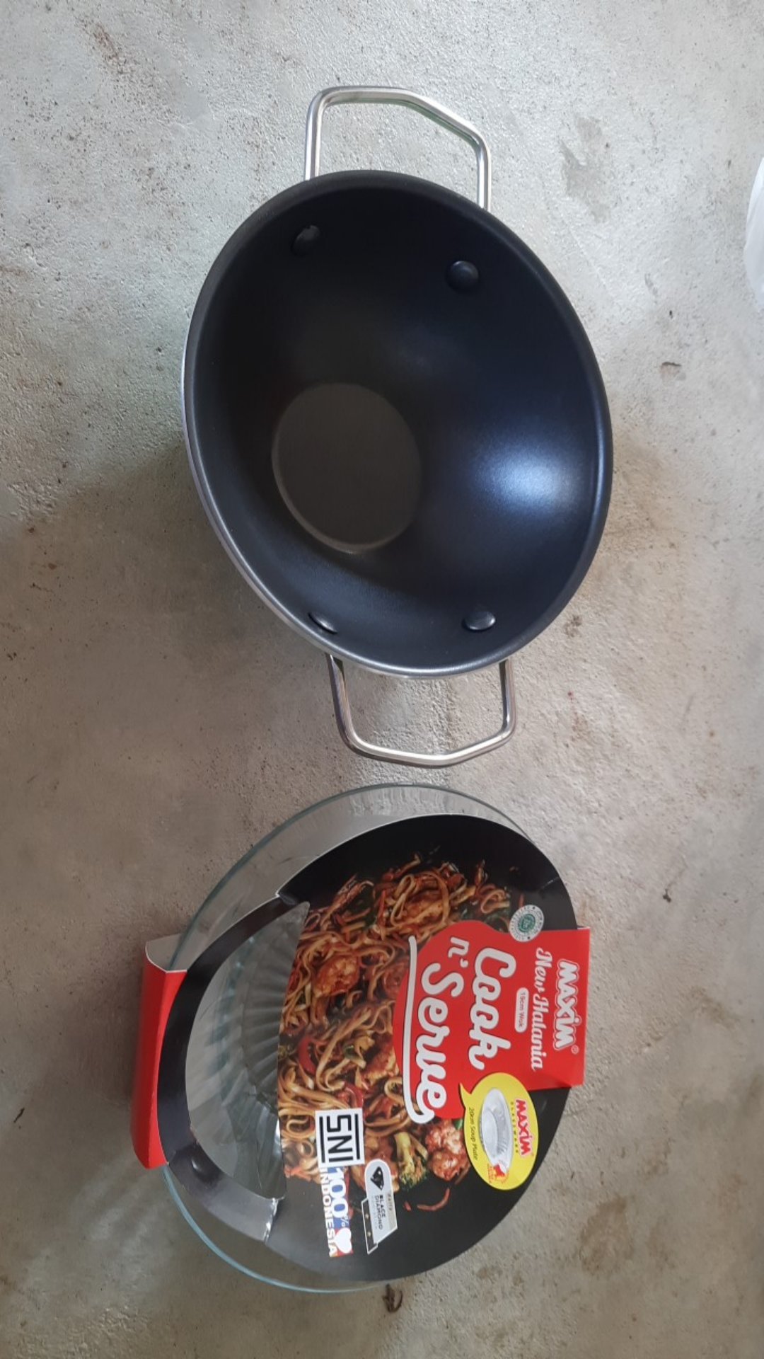 Maxim New Halania Mie Wok 19cm +piring / Panci Mie + Piring / Wajan Mini