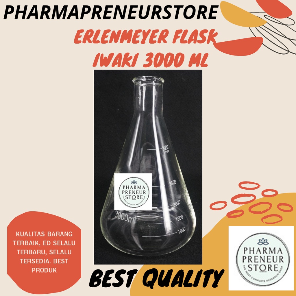 ERLENMEYER FLASK IWAKI 3000 ML / 3 LITER 4980FK3000 BEST PRODUCT BEST QUALITY