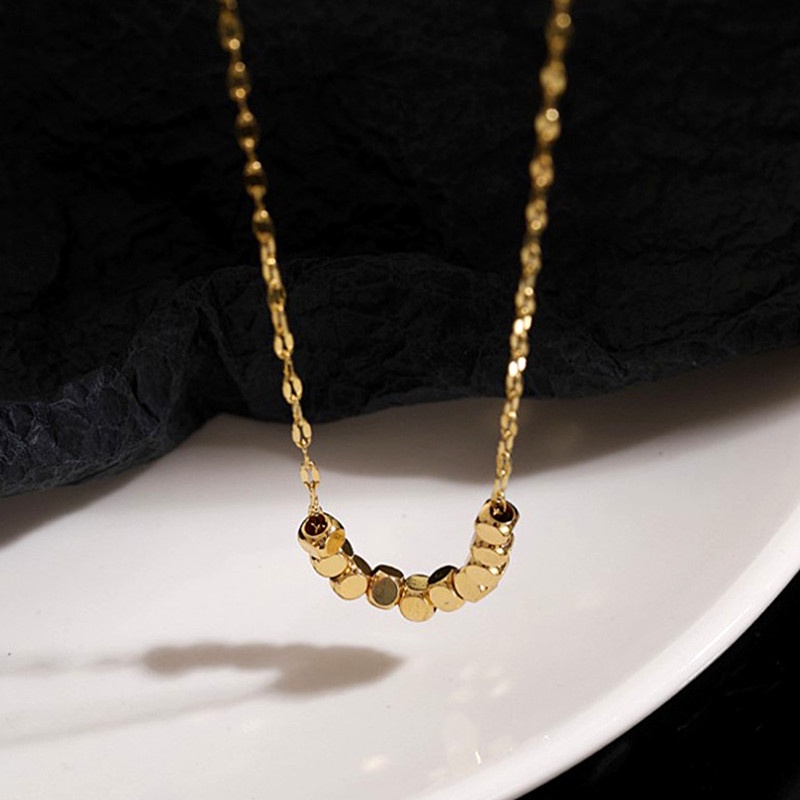 Kalung Titanium Anti karat liontin persegi kecil Emas 18k aksesoris wanita