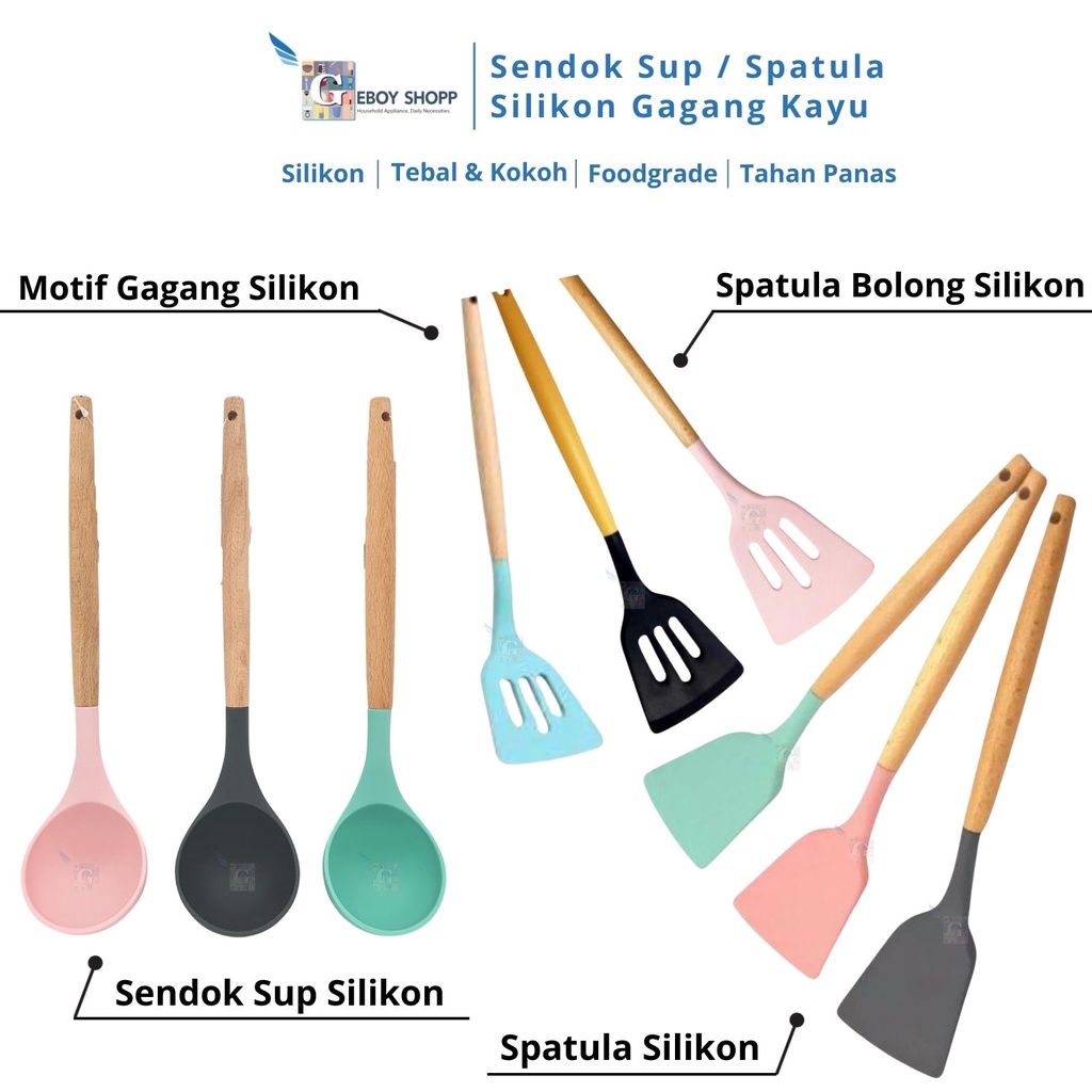 Geboyshopp - Sendok Sup / Spatula Silikon Gagang Kayu