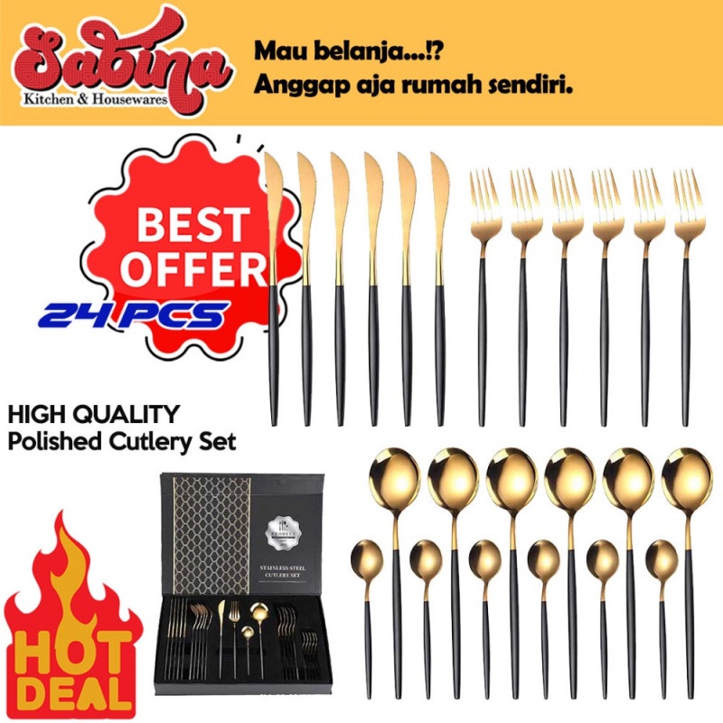 Perlengkapan Makan Set Sendok Garpu Pisau 24 Pcs Portable Stainless