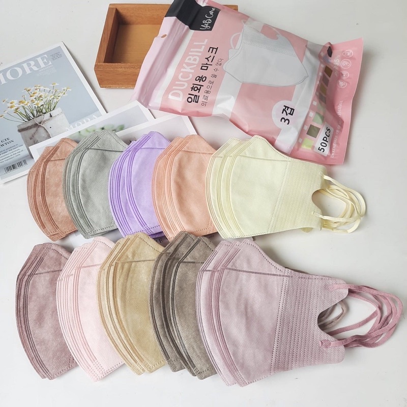 Masker Duckbill 3ply Mix Soft Warna Nude Pastel Garis Warna Warni  Tali Senada /Duckbill Mix  warna Alkindo  1 Box Isi 50pcs