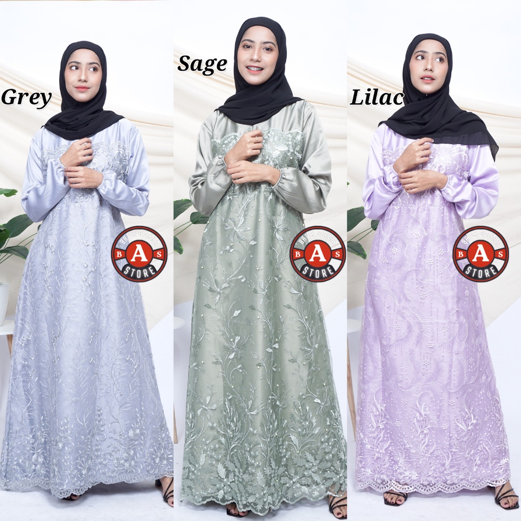 Gamis Brukat Dress Tile Party Dress Busui Tulle Full Brokat Mutiara Gaun Pesta Wanita Kondangan Baju