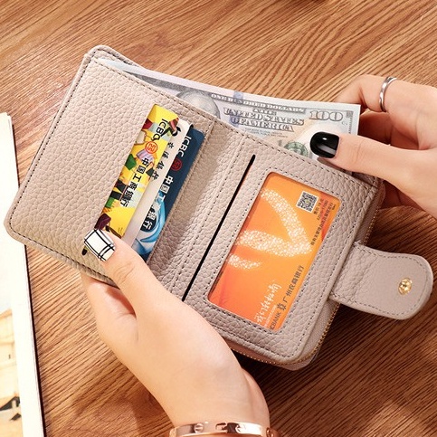 TASBLUE Dompet Mini Wanita Ritsleting Pendek Dompet Wanita D1018 Fashion Wanita Dompet Lipat Dompet Lipat Murah Mengimpor Pola GD Asli