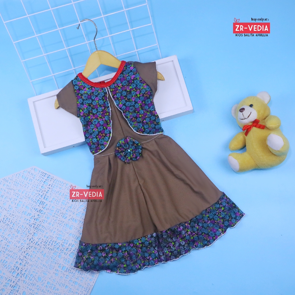 Dress Joana uk 1-2 Tahun / Dres Anak Perempuan Murah Baju Cewek Gaun Brukat Lengan Pendek Import