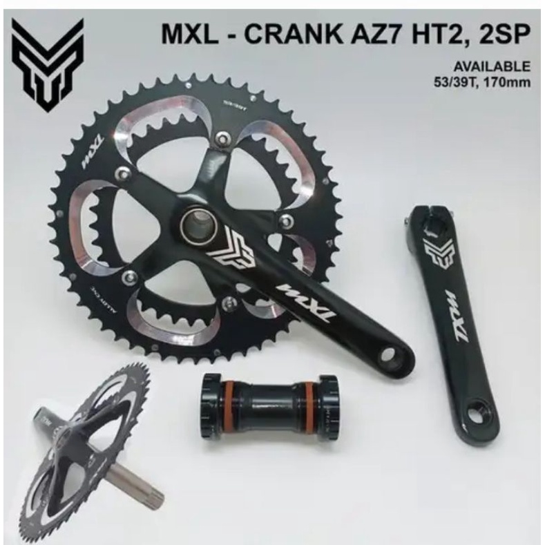 CRANK SET MXL DOUBLE 53T - 39T HT2 BLACK FOLDING BIKE SEPEDA LIPAT