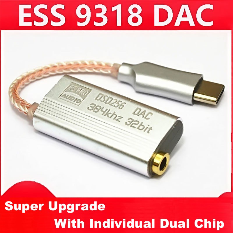 ESS SABRE DAC ES9318 Type C to 3.5mm DSD256 600 ohm