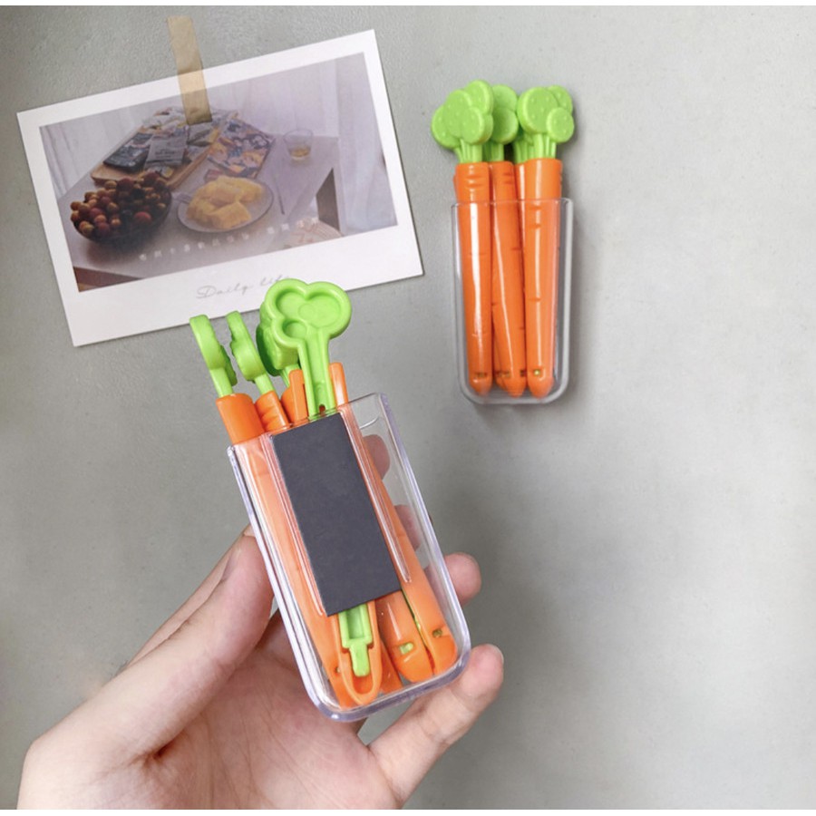 Klip Penyegel Kantong Plastik Makanan bentuk WORTEL set isi 5 free holder magnet clip segel penutup makanan cemilan