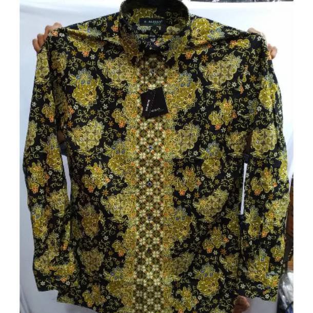 Alisan Kemeja Pria Batik Slimfit Panjang Motif Semen Kuning Coklat