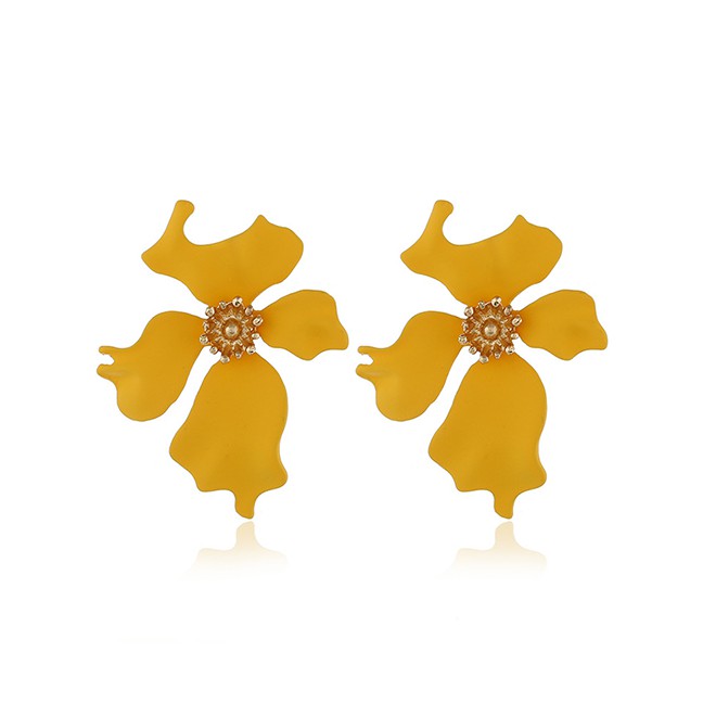 LRC Anting Tusuk Fashion Yellow Alloy Irregular Flower Earrings F6718X